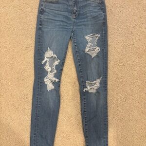 American Eagle Outfitters Ripped Blue Skinny Leggings